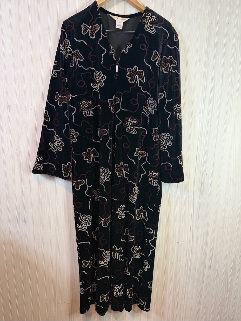 VINTAGE DIAMOND TEA VELVET ZIP ROBE HOUSE DRESS LARGE